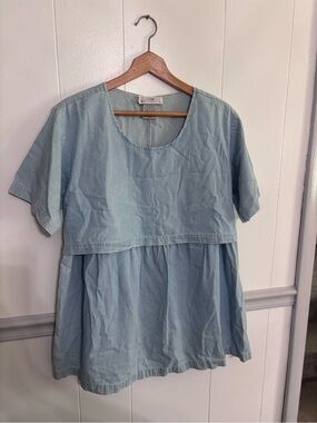 Relaxed Maternity Light Blue Tiered Cotton Tunic — Women